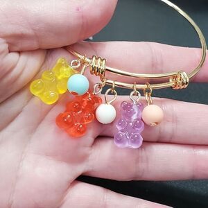 *Sale* Gold tone gummy bear charm bangle bracelet